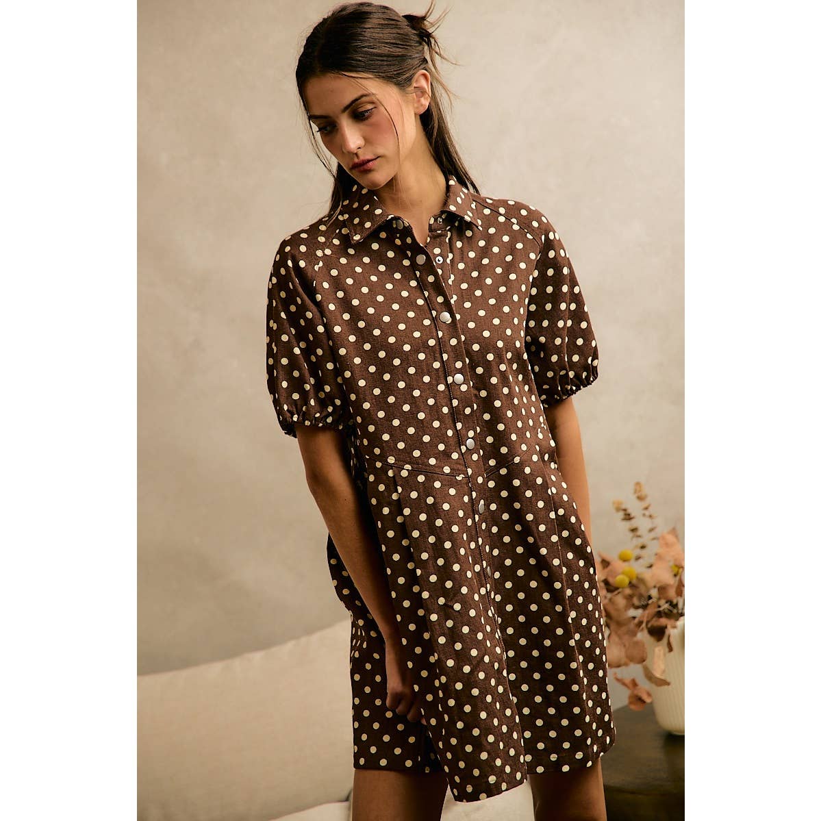 Polka Dot Twill Mini Dress