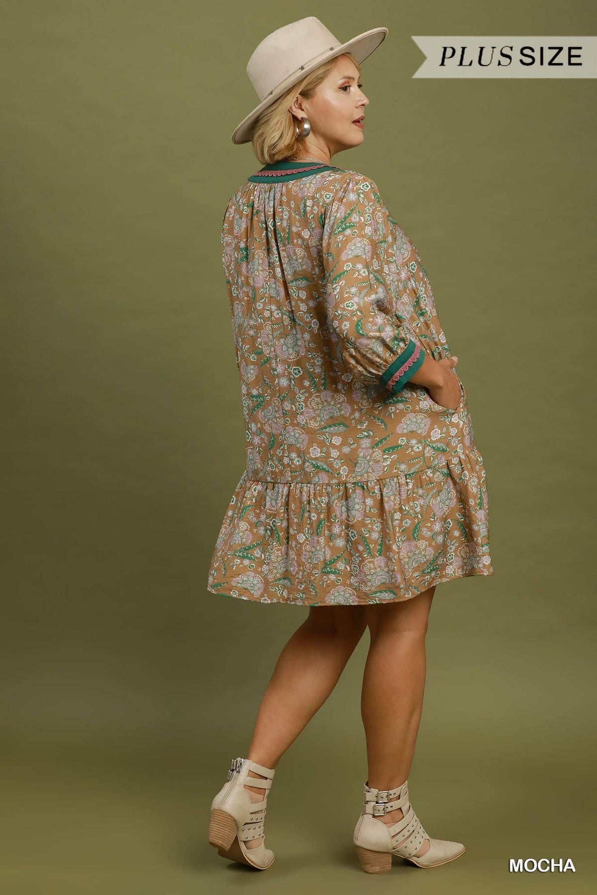 Floral Print Contrast Trim Tiered Boho Dress