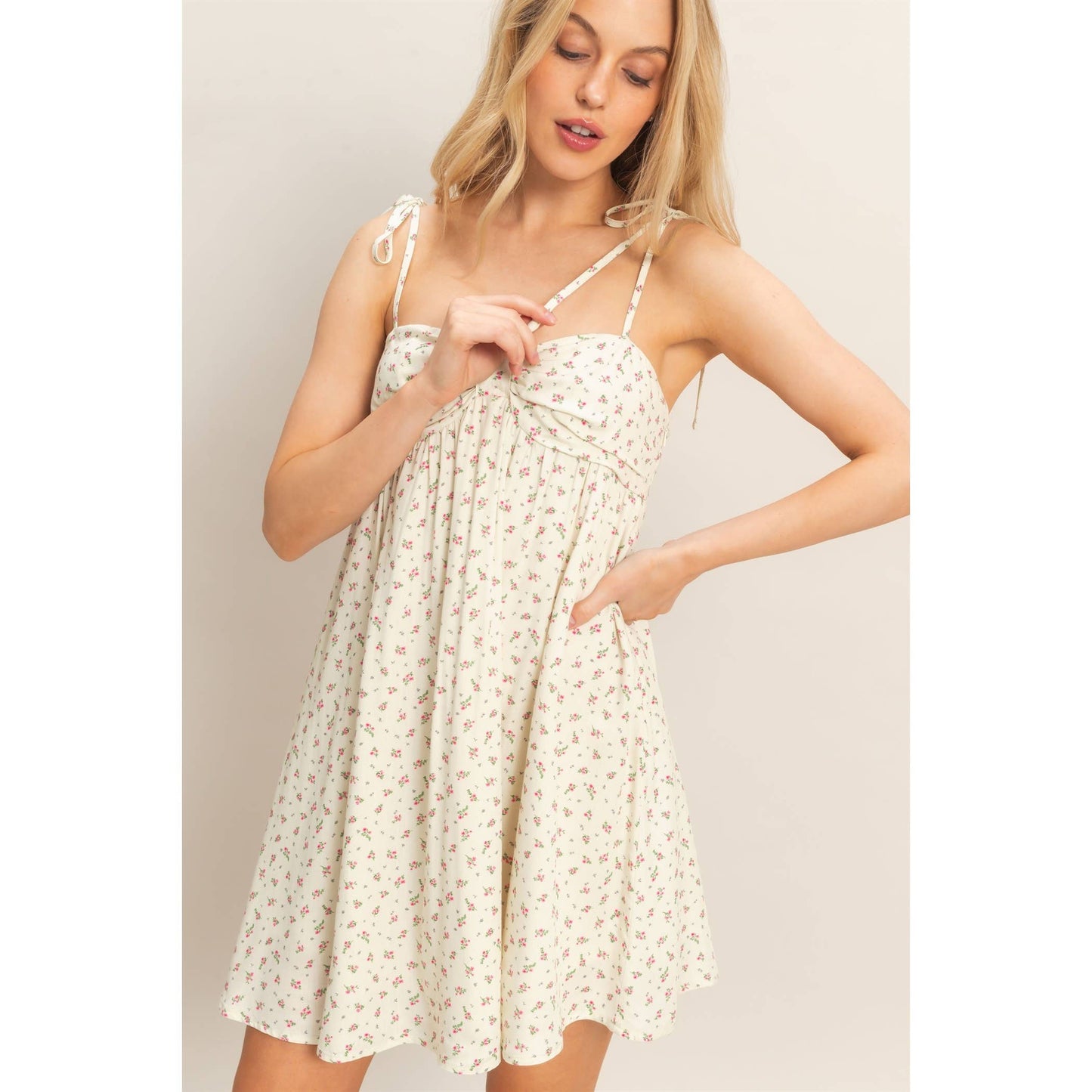 Floral Print Tie Strap Mini Dress