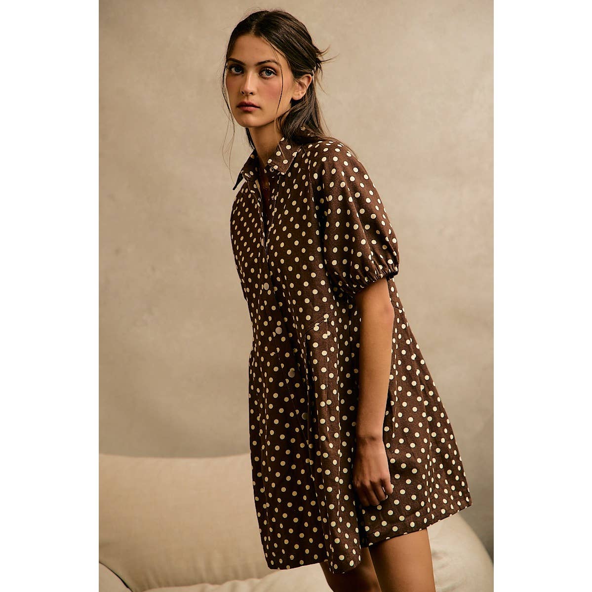 Polka Dot Twill Mini Dress
