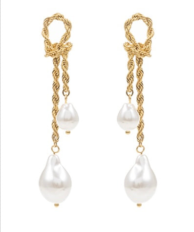 Pearl & Knot Rope Chain Linear Earrings