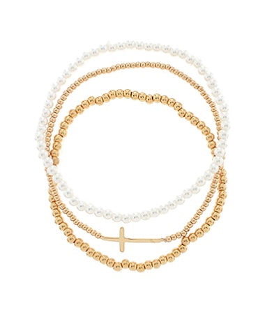 3 Row Cross & Bead Ball Bracelet