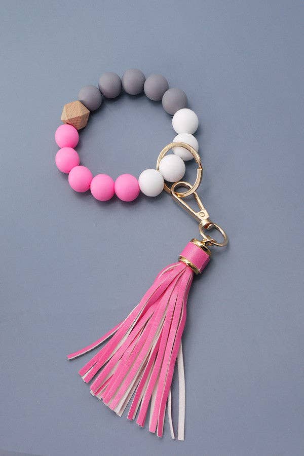 Rubbery Bead Tassel Bracelet Keyring