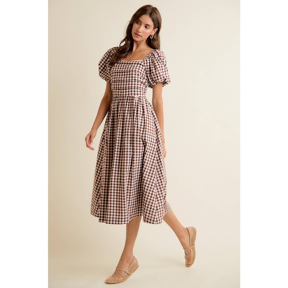 Gingham Lace Trim Midi Dress