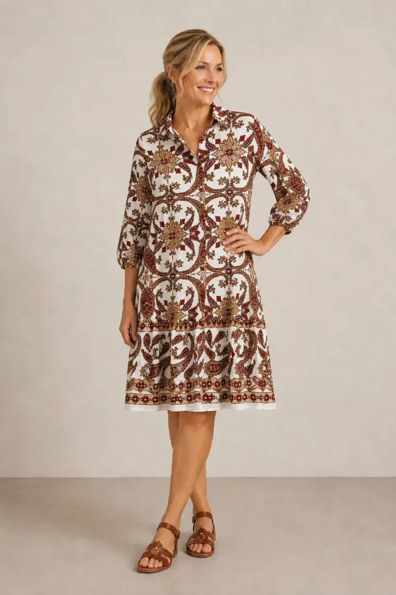 Challis Paisley Button Down Dress