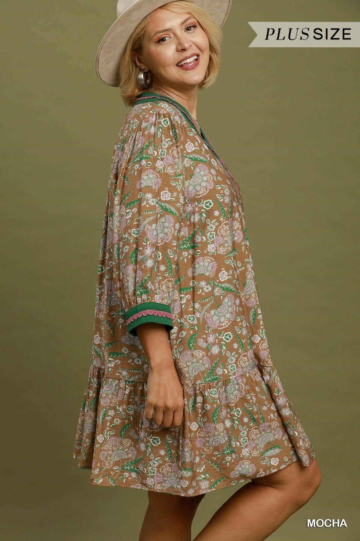 Floral Print Contrast Trim Tiered Boho Dress