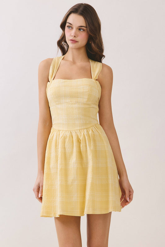 Plaid Smocked Back Fit and Flare Mini Dress