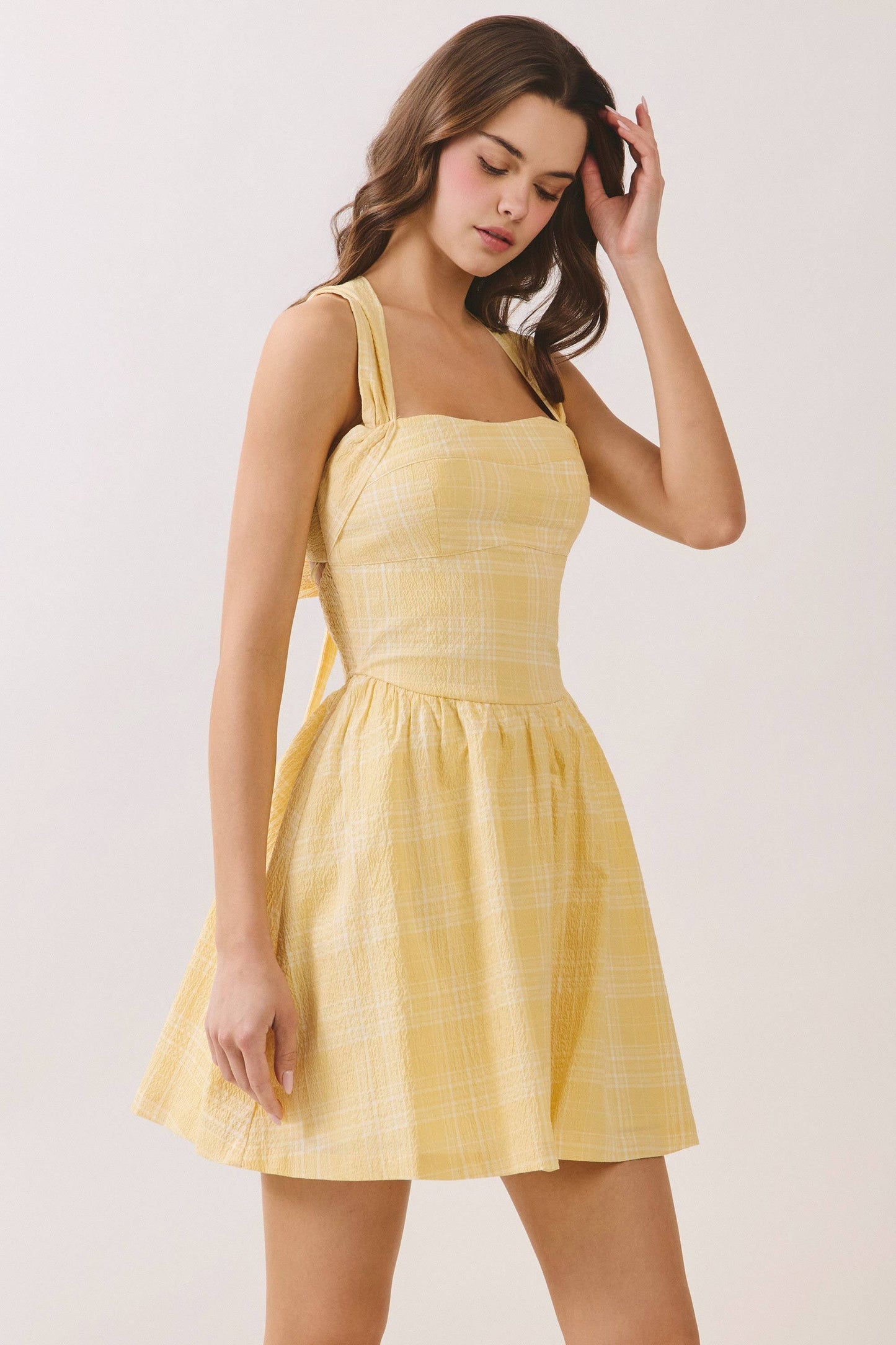 Plaid Smocked Back Fit and Flare Mini Dress