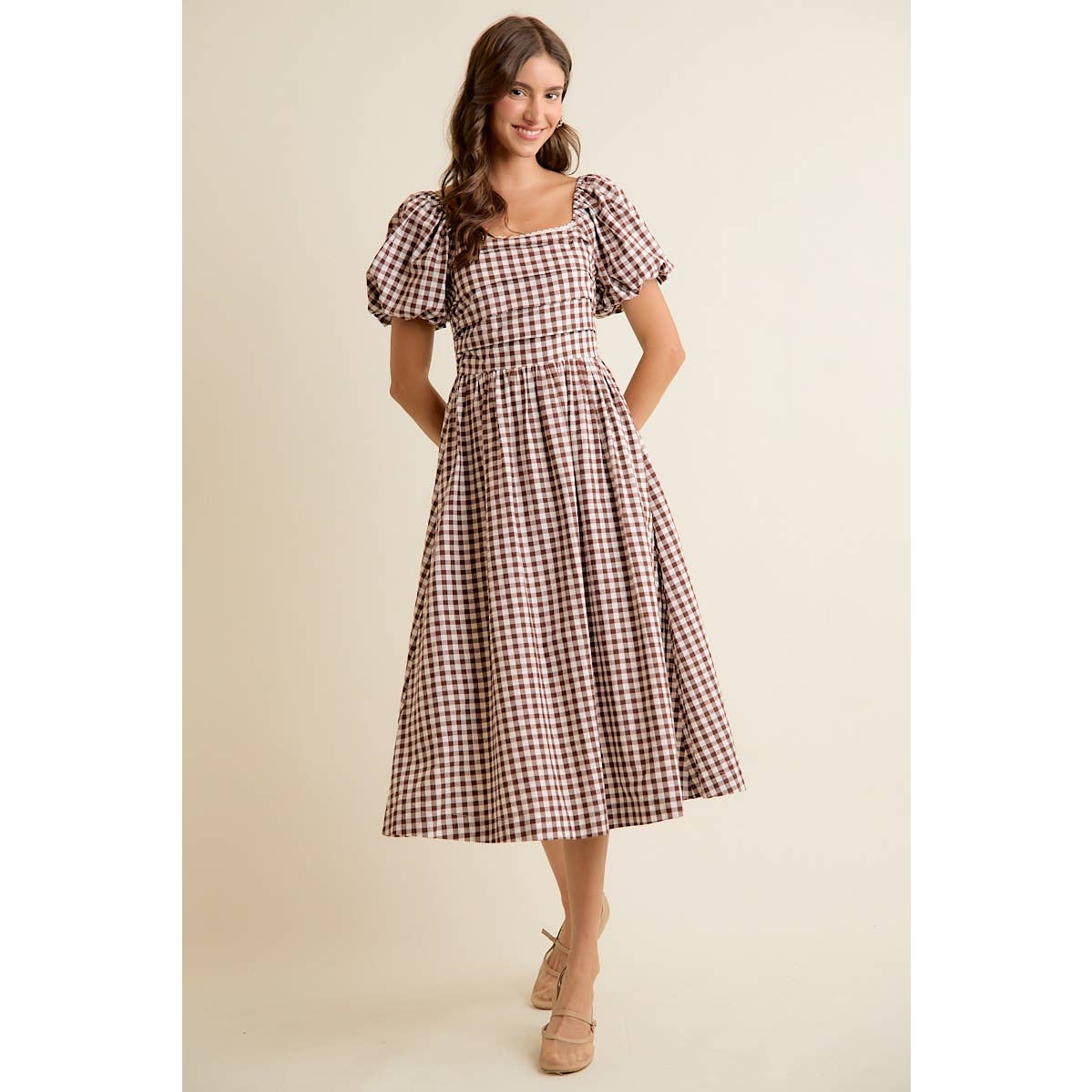 Gingham Lace Trim Midi Dress