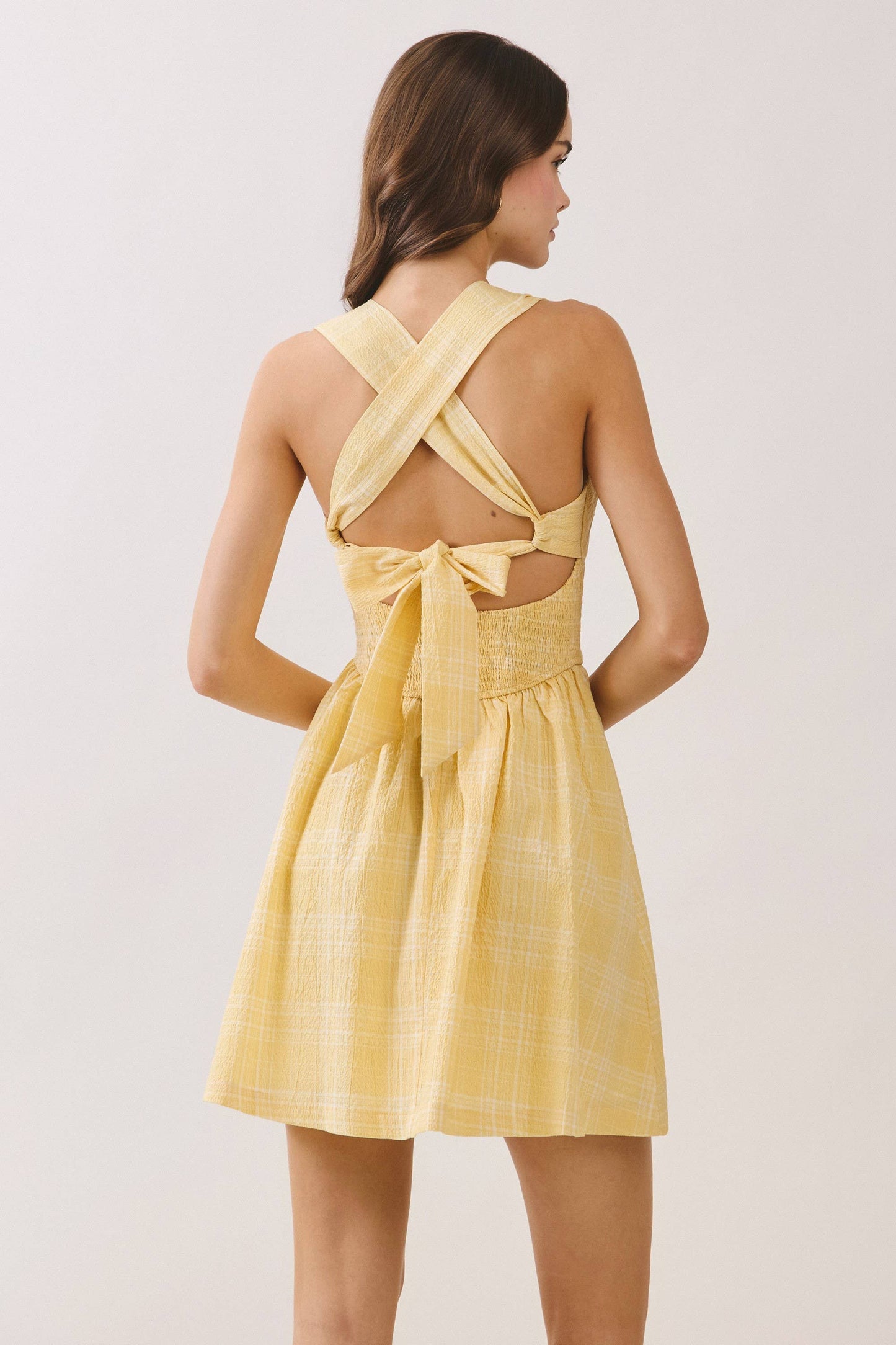 Plaid Smocked Back Fit and Flare Mini Dress