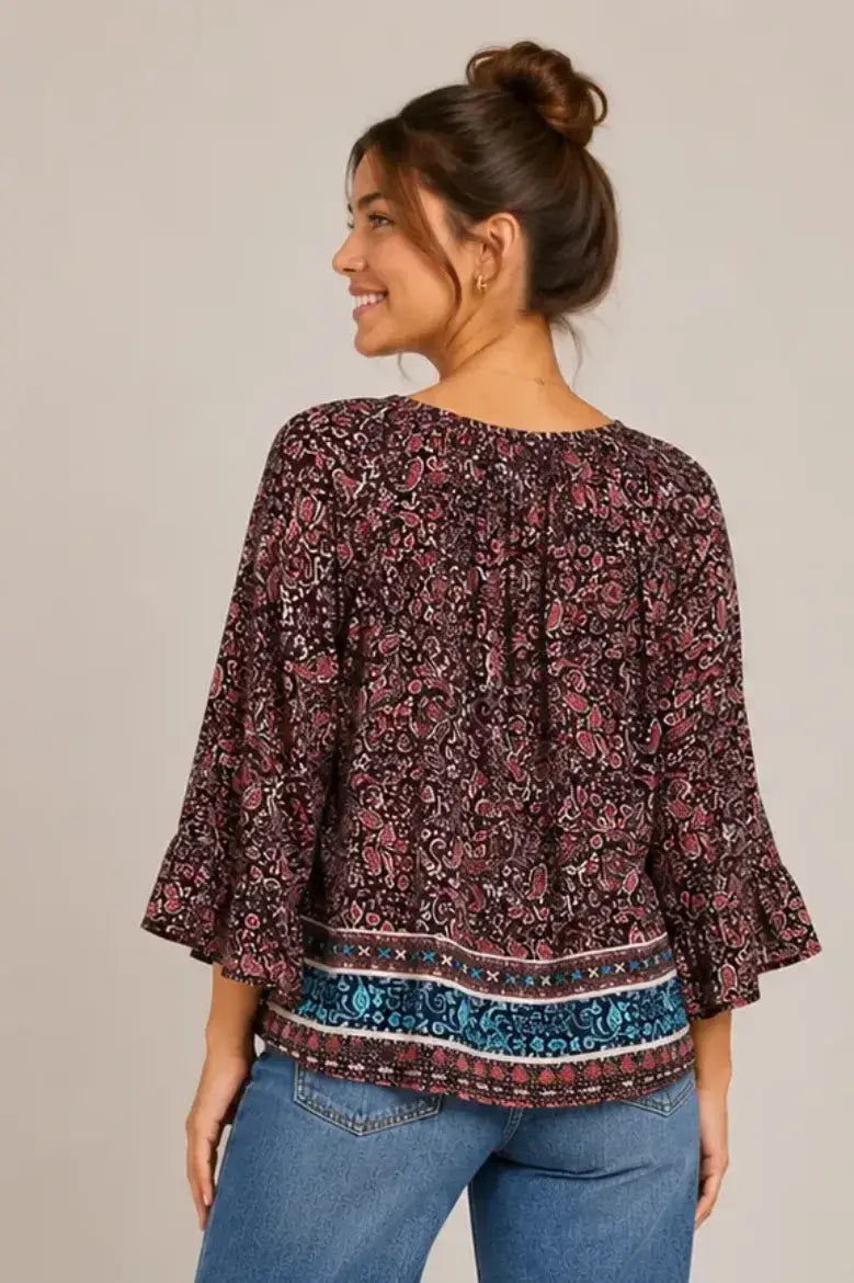 Georgette Paisley Ruffle Hem Top