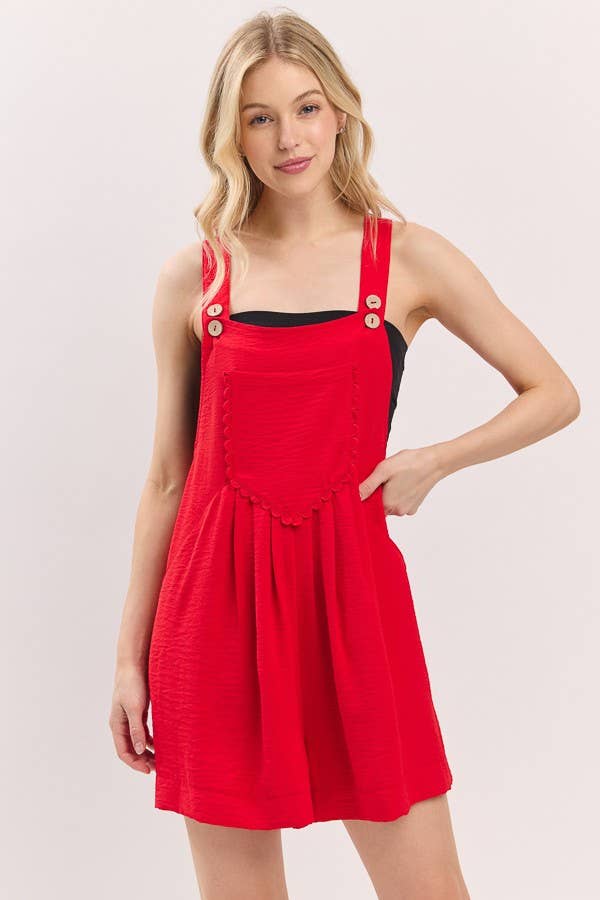 Scallop Pocket Strap Romper