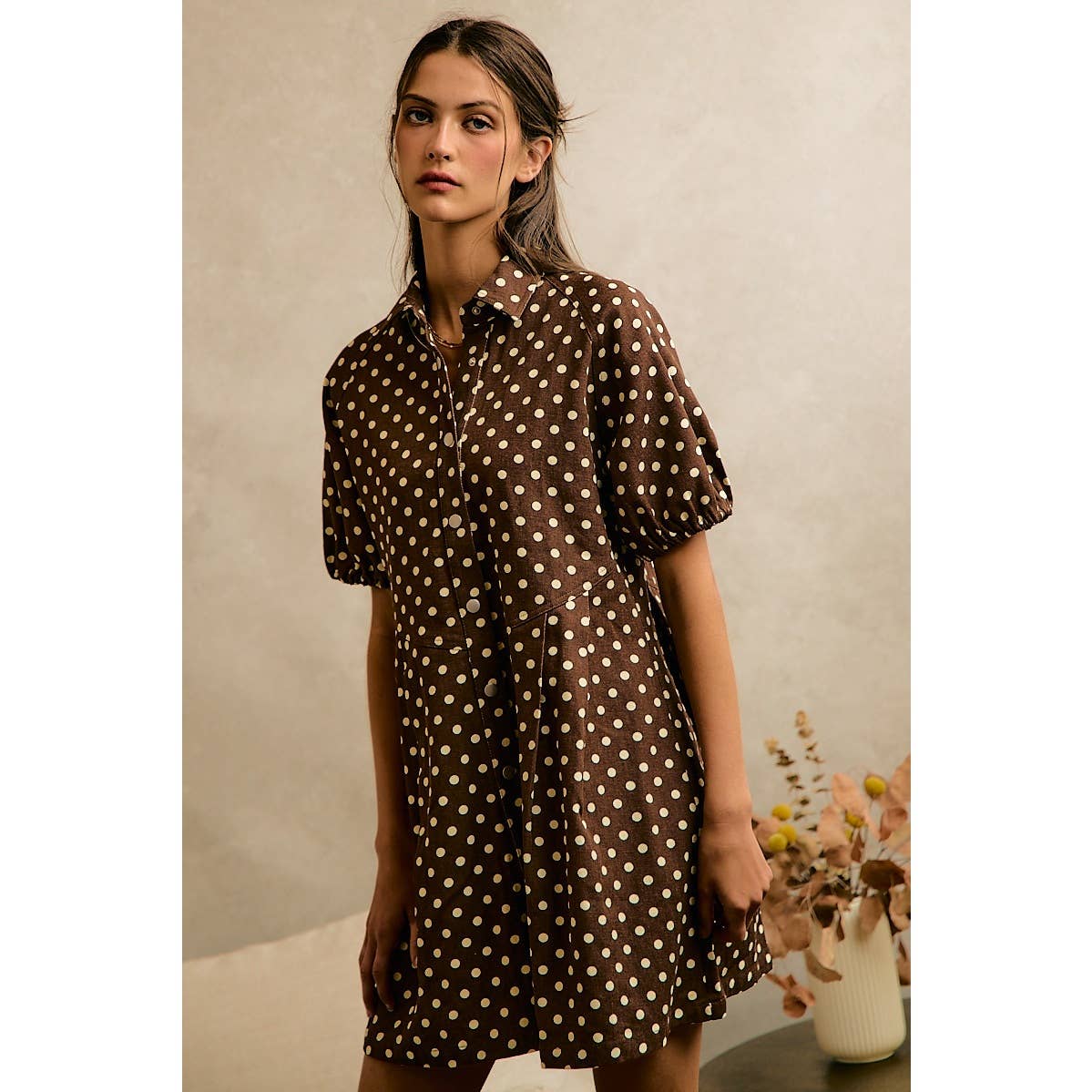 Polka Dot Twill Mini Dress