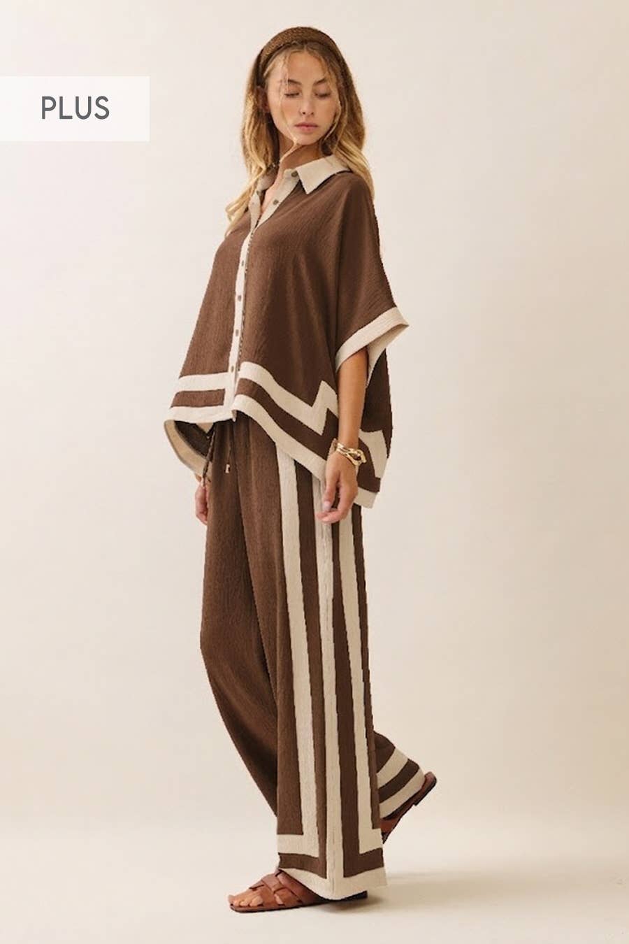 Contrast Trim Shirt With Matching Pants Set