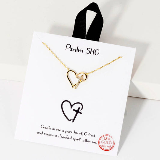 Psalm 51:10 Heart & Cross Cubic Zirconia Accent Necklace