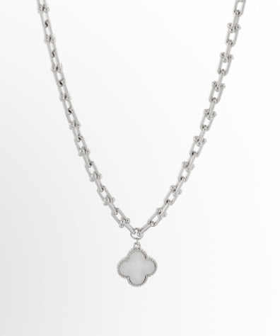MOP Clover Pendant Link Oval Chain Necklace