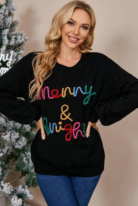 Merry & Bright Letter Tinsel Sweater