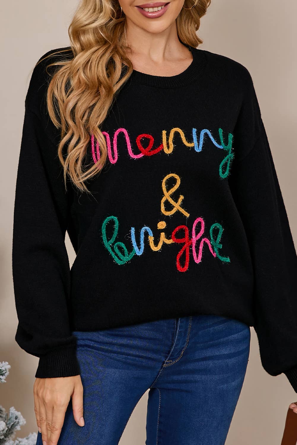 Merry & Bright Letter Tinsel Sweater