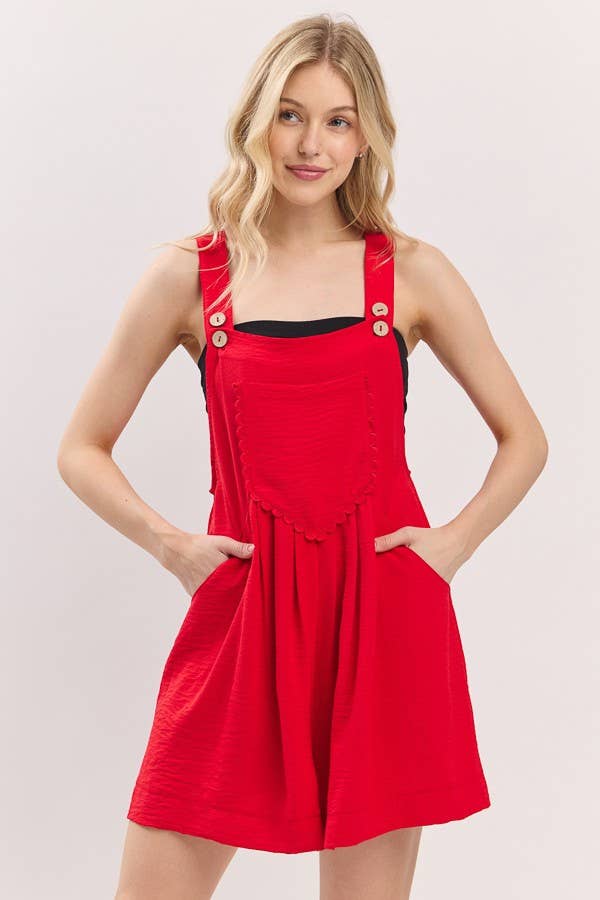 Scallop Pocket Strap Romper
