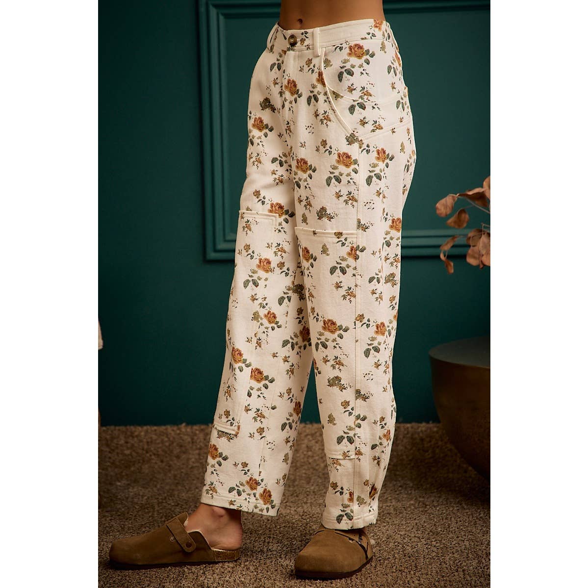 Floral Print Mid Rise Wide Pants
