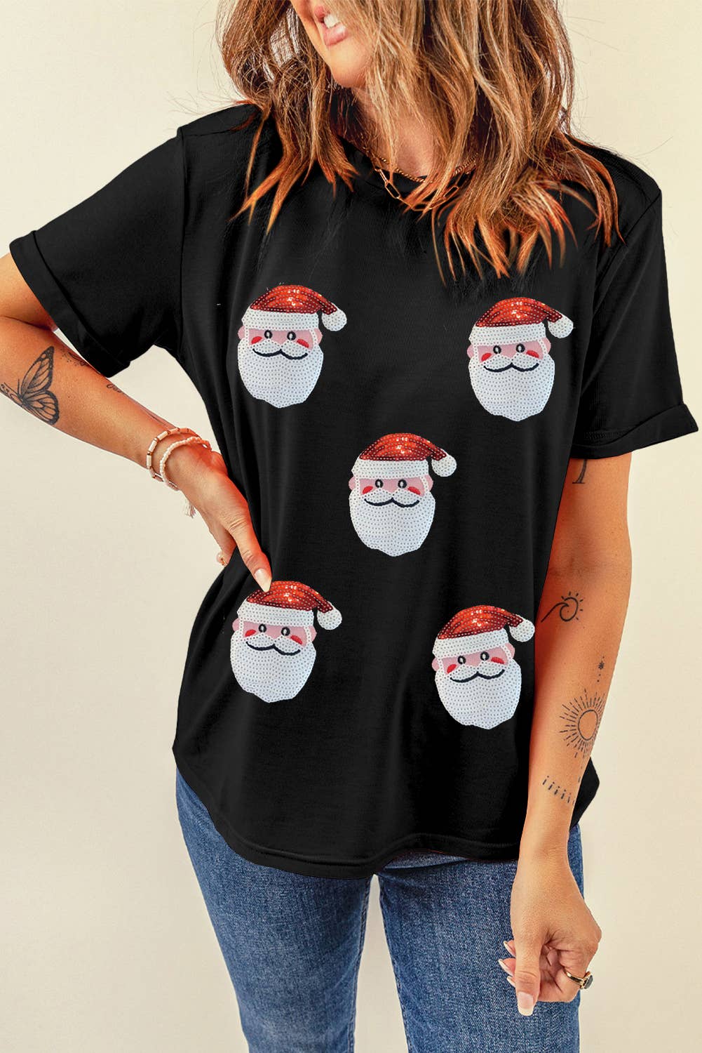 Sequin Santa Short Sleeve Tee