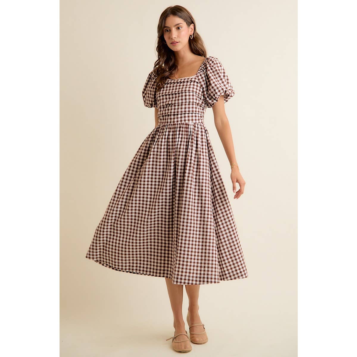 Gingham Lace Trim Midi Dress