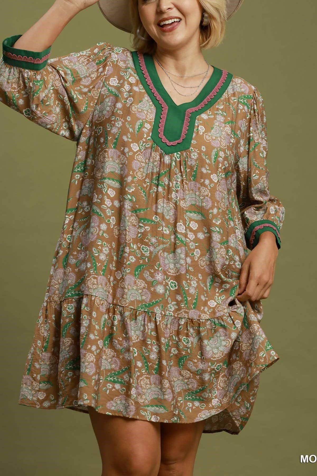 Floral Print Contrast Trim Tiered Boho Dress