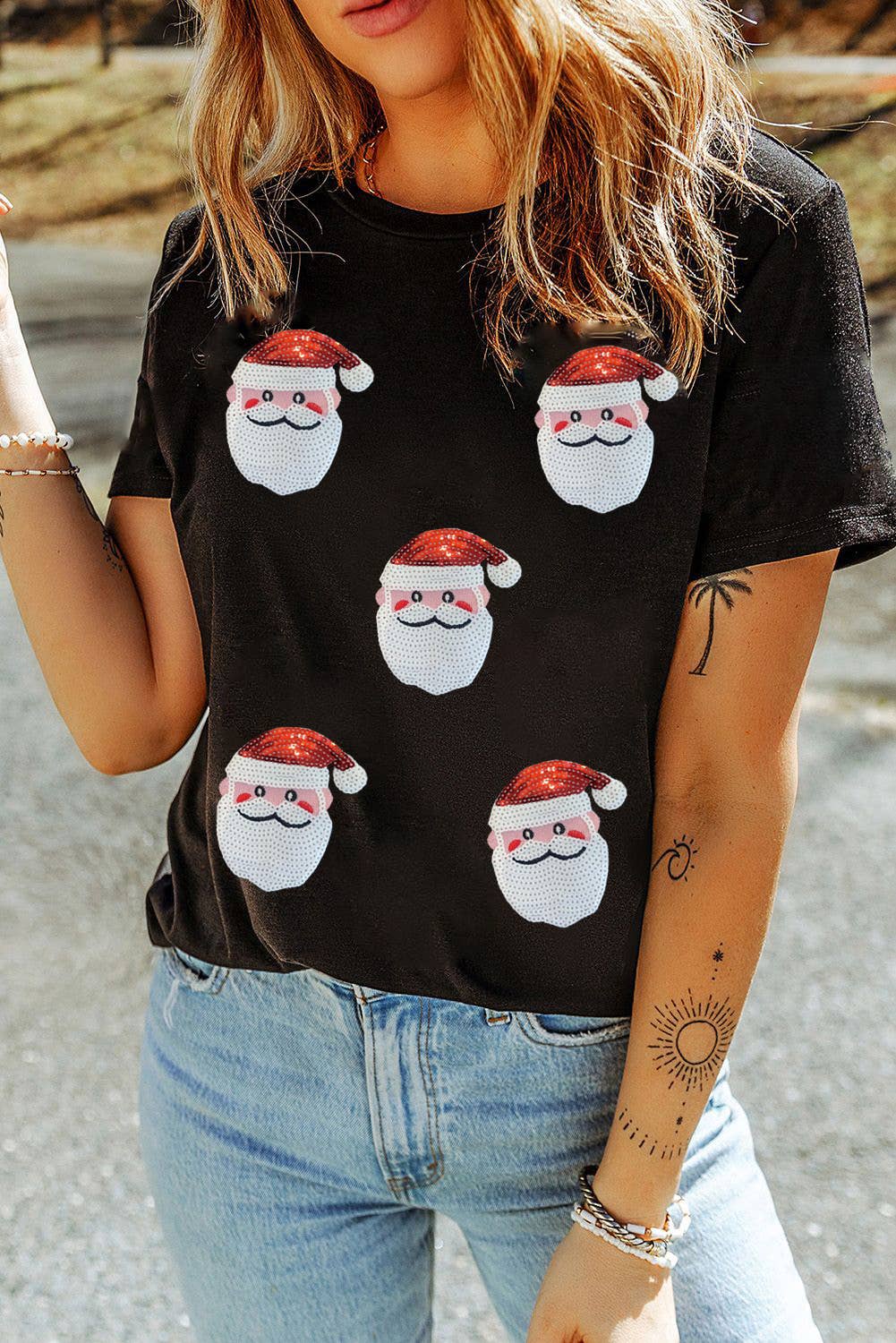 Sequin Santa Short Sleeve Tee