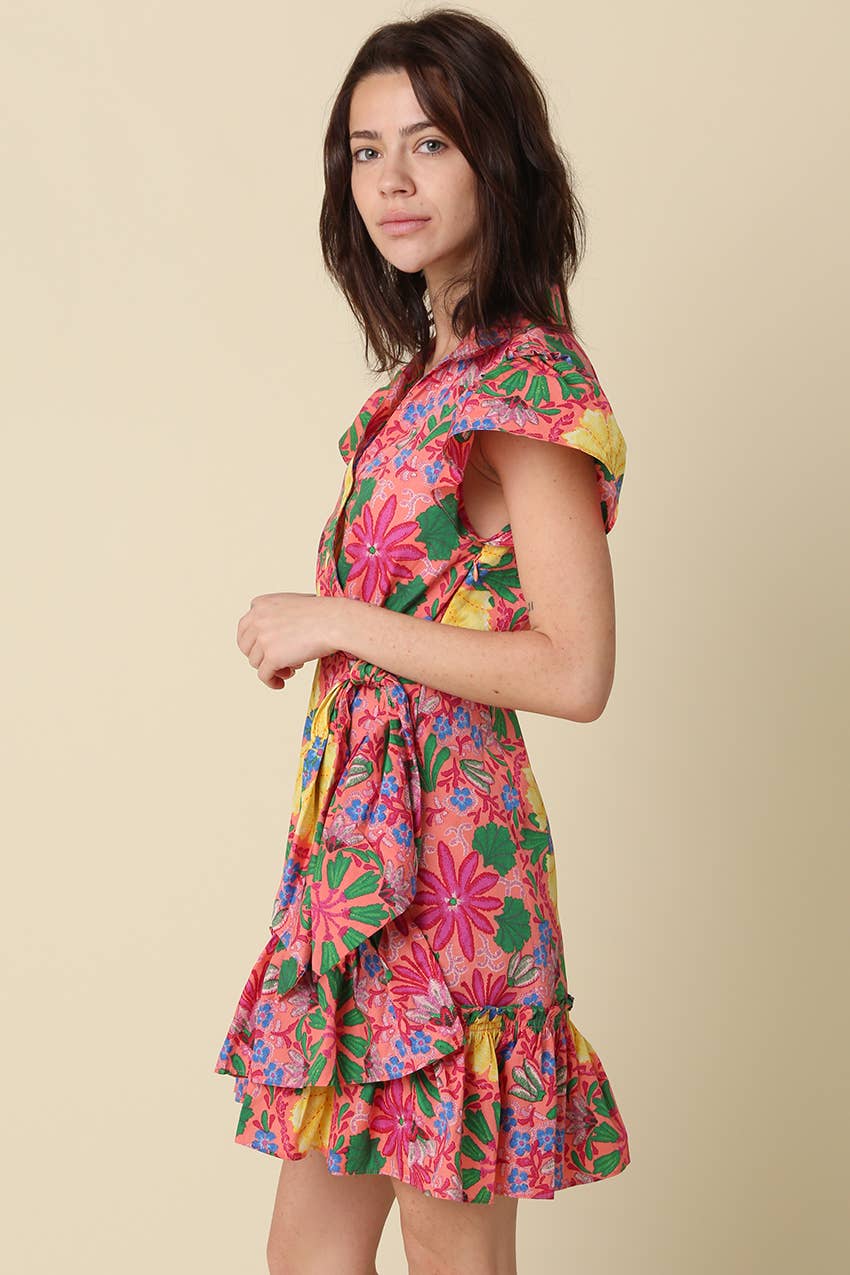 Avis Floral Ruffle Wrap Mini Dress