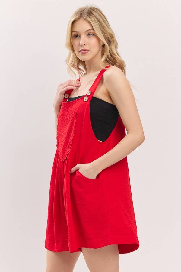 Scallop Pocket Strap Romper