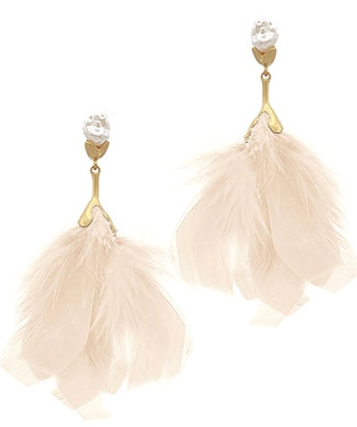 Pearl Flower & Feather Drop Earrings