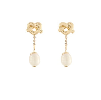 Heart Pretzel Knot & Pearl Earrings