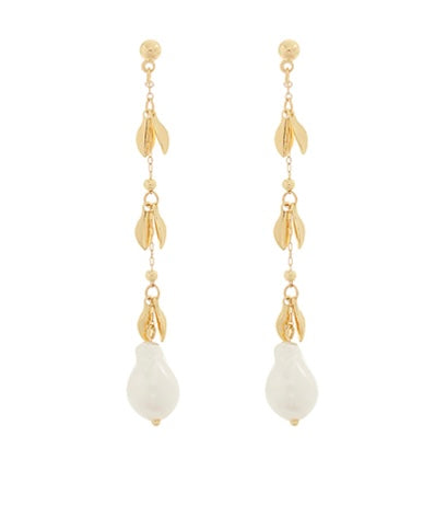 Pearl & Leaf Linear Earrings