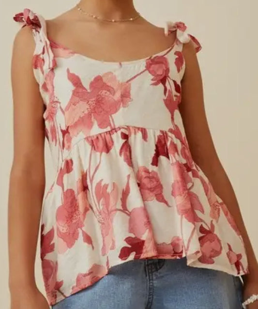 Floral Tie Shoulder Top