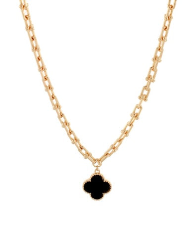 MOP Clover Pendant Link Oval Chain Necklace