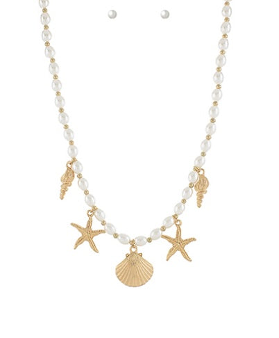 Sealife Theme Charm Pearl Necklace Set