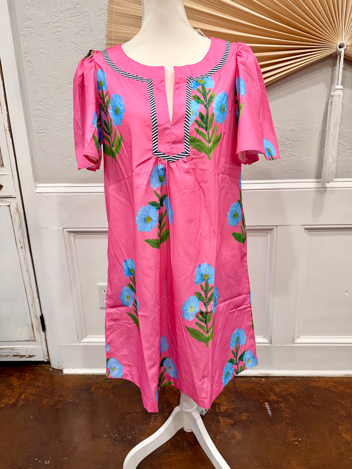 Floral Split Neck Mini Dress