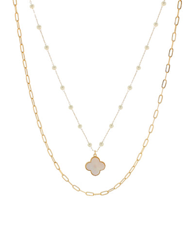 Layered Pearl Clover Pendant Necklace