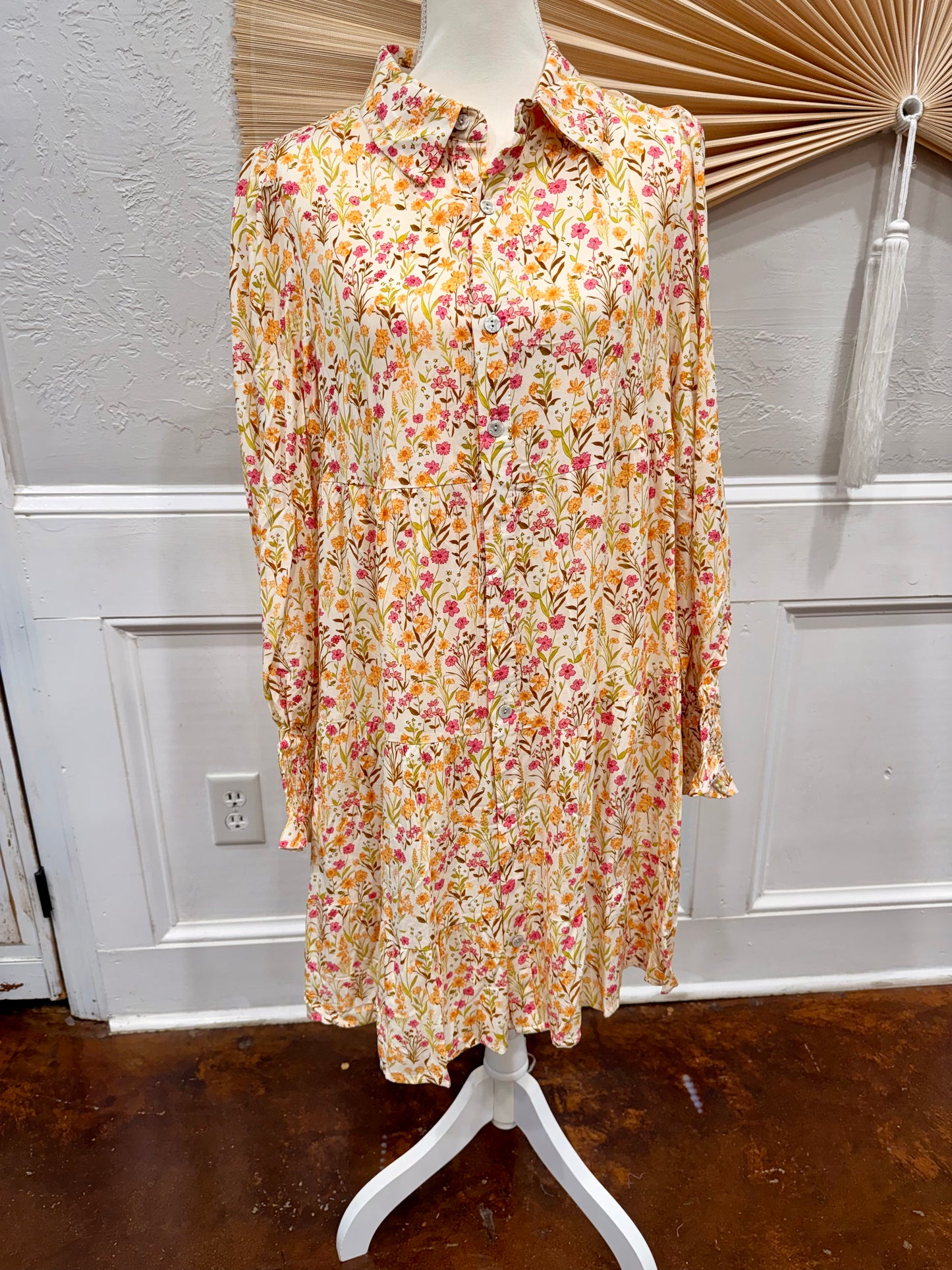 Floral Print Frilly Shirt Dress
