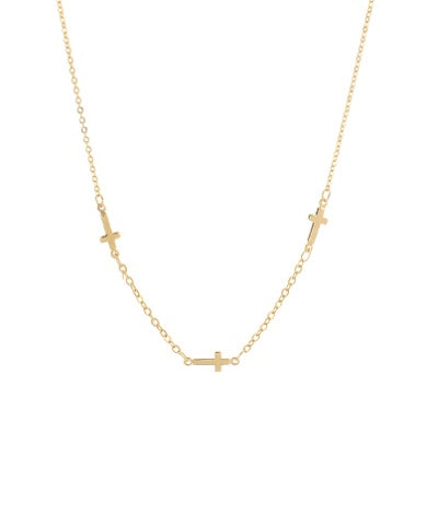 Sideways CZ Cross Station Necklace