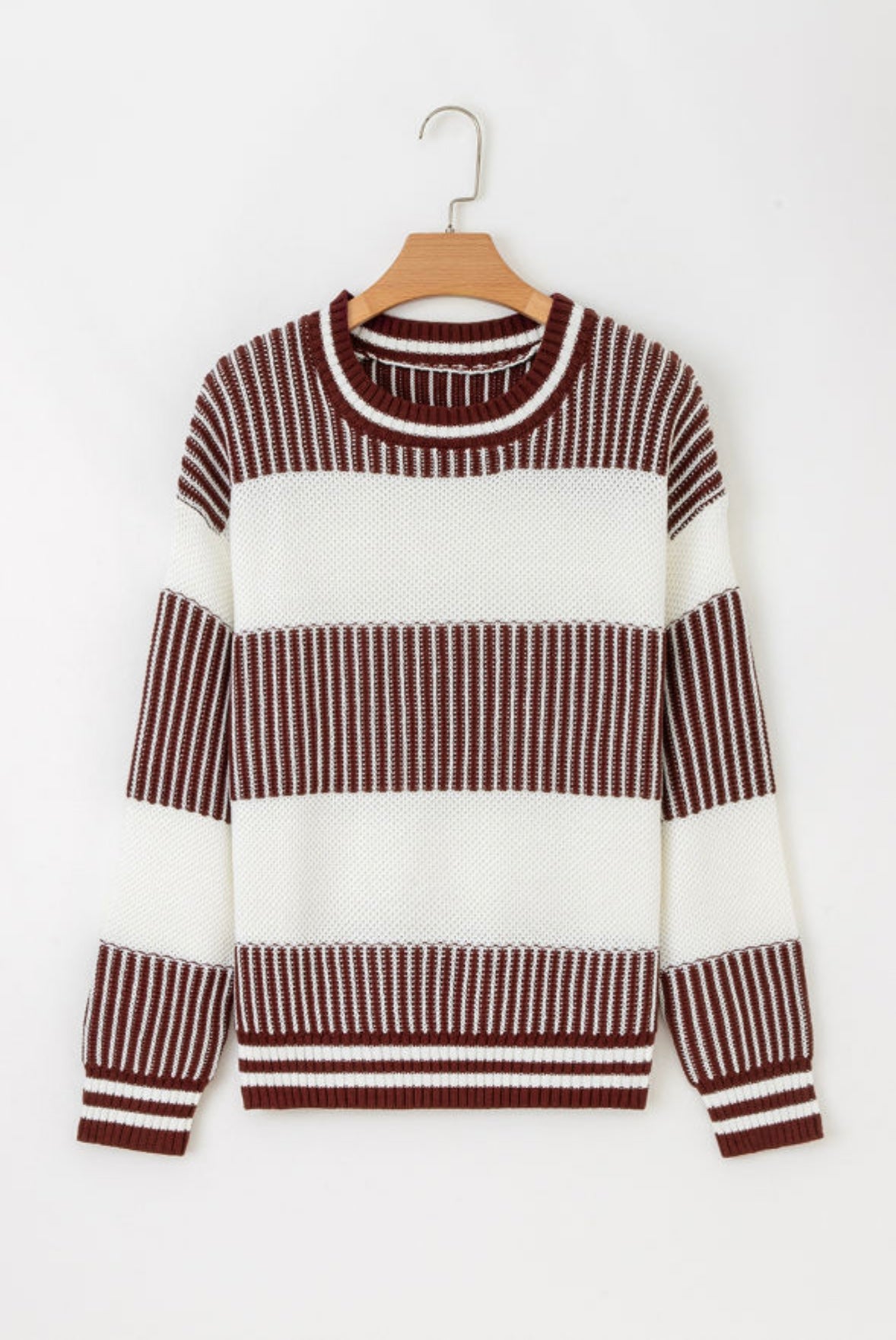 Two Tone Striped Patchwork Drop Shoulder Loose Sweater