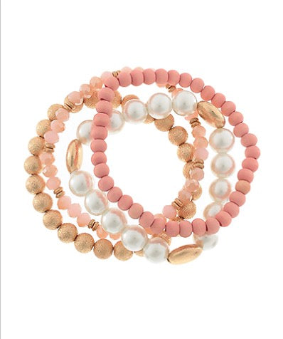 4 Row Pearl Wood CCB Bead Bracelet