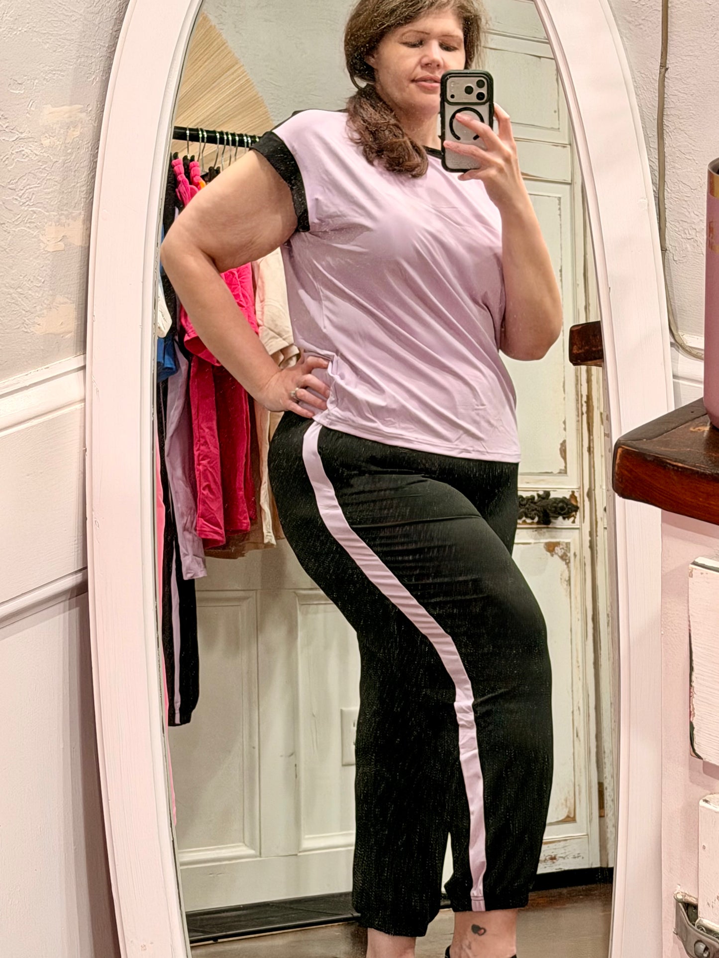 Color Block Trim Twotone Contrasted Top and Pants Set