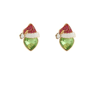 Christmas Santa Hat & Glass Heart Studs