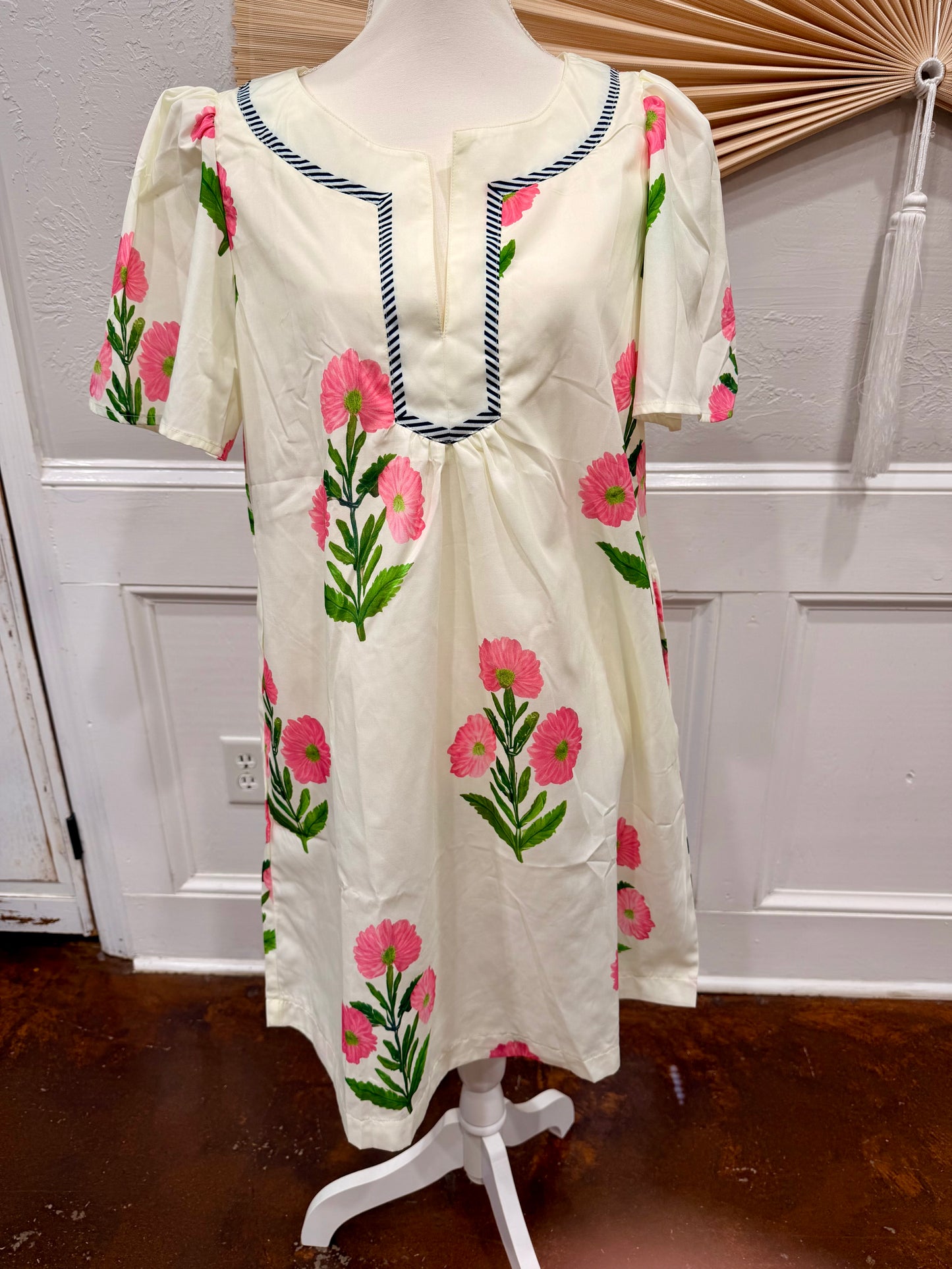 Floral Split Neck Mini Dress