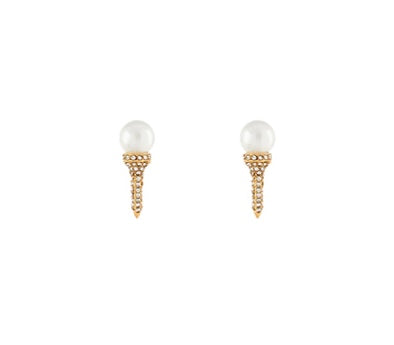 Pave Crystal Golf Tee Pearl Earrings