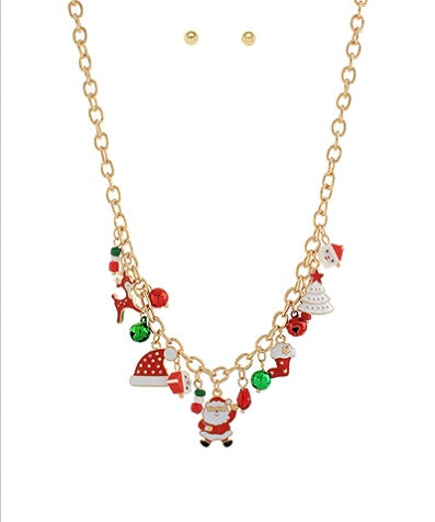 Christmas Santa & Multi Charm Necklace Set