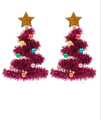 Metallic Thread Christmas Tree Earrings