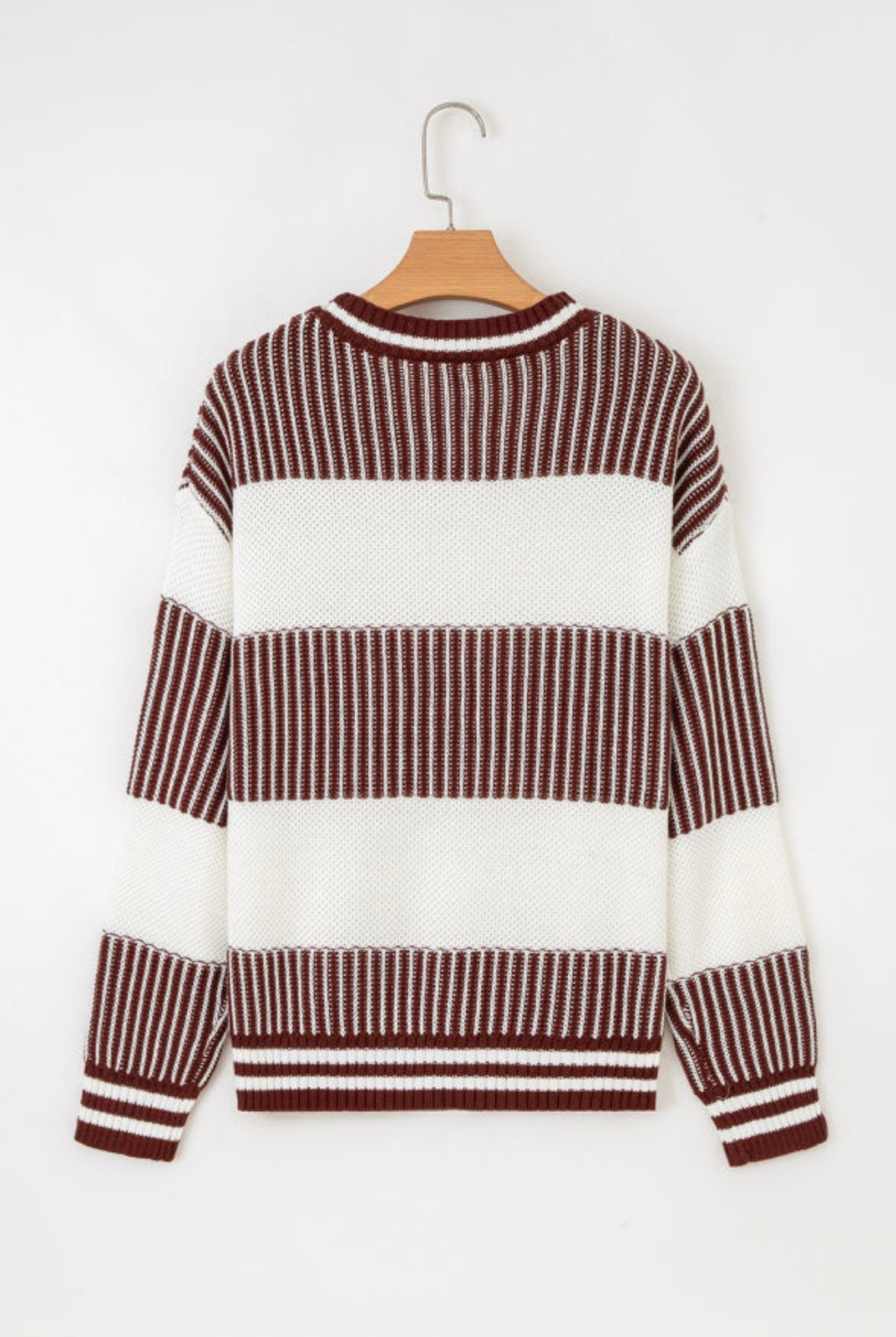 Two Tone Striped Patchwork Drop Shoulder Loose Sweater