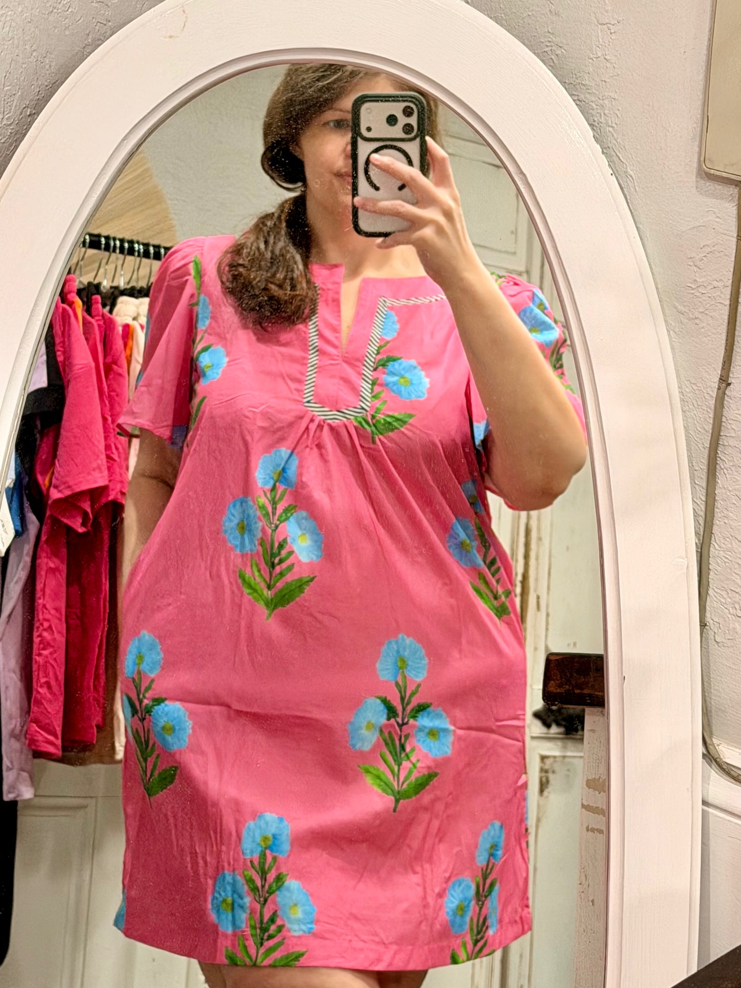 Floral Split Neck Mini Dress